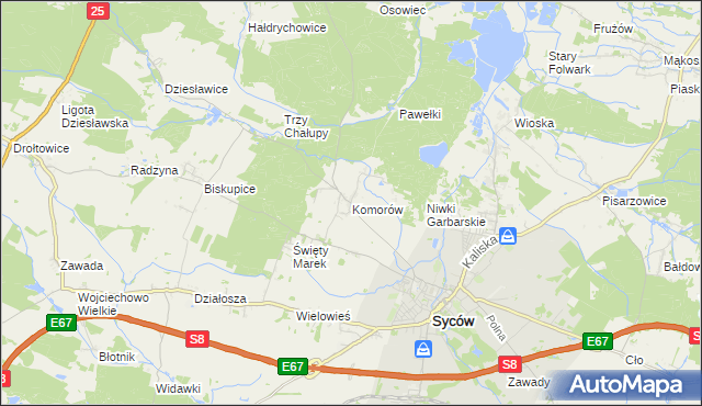 mapa Komorów gmina Syców, Komorów gmina Syców na mapie Targeo