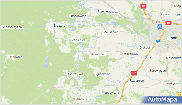 mapa Komorowo gmina Lipno, Komorowo gmina Lipno na mapie Targeo