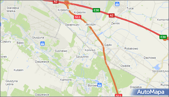 mapa Koninko, Koninko na mapie Targeo