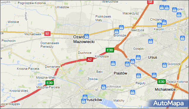mapa Konotopa gmina Ożarów Mazowiecki, Konotopa gmina Ożarów Mazowiecki na mapie Targeo