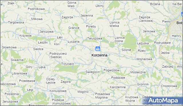 mapa Korzenna, Korzenna na mapie Targeo