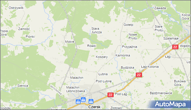 mapa Koszary gmina Czersk, Koszary gmina Czersk na mapie Targeo