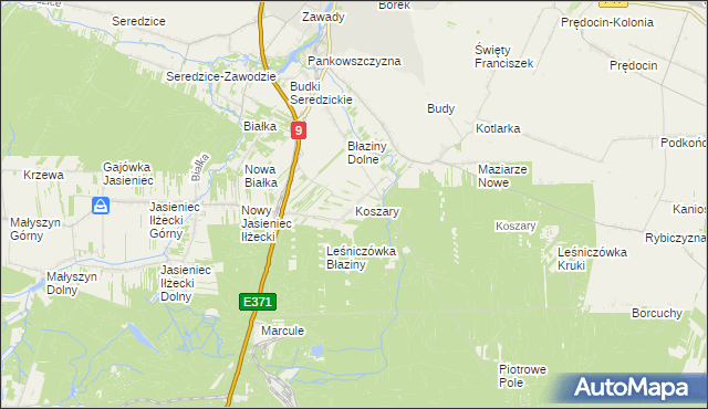 mapa Koszary gmina Iłża, Koszary gmina Iłża na mapie Targeo