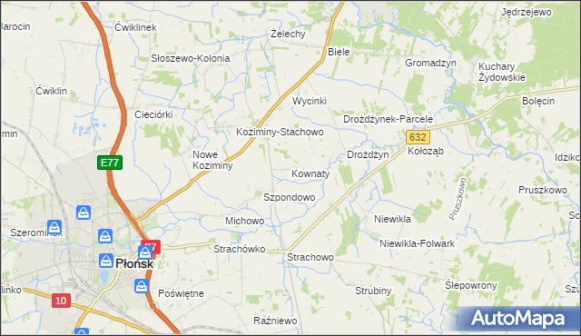 mapa Kownaty gmina Płońsk, Kownaty gmina Płońsk na mapie Targeo