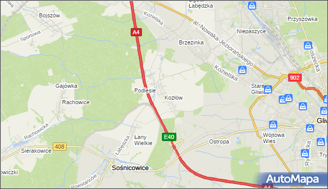 mapa Kozłów gmina Sośnicowice, Kozłów gmina Sośnicowice na mapie Targeo