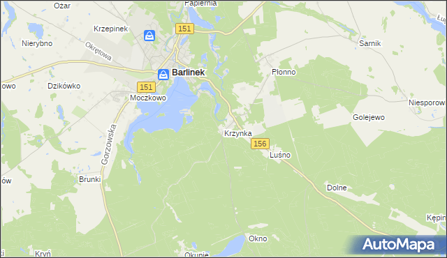 mapa Krzynka gmina Barlinek, Krzynka gmina Barlinek na mapie Targeo