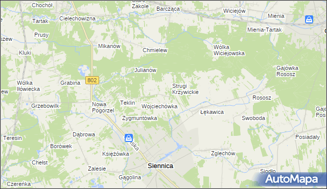 mapa Krzywica gmina Siennica, Krzywica gmina Siennica na mapie Targeo