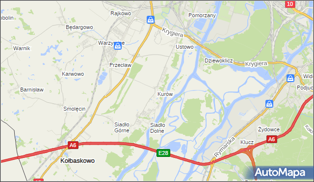 mapa Kurów gmina Kołbaskowo, Kurów gmina Kołbaskowo na mapie Targeo