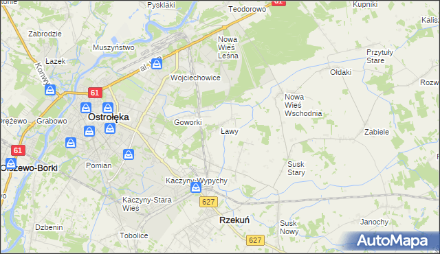mapa Ławy gmina Rzekuń, Ławy gmina Rzekuń na mapie Targeo