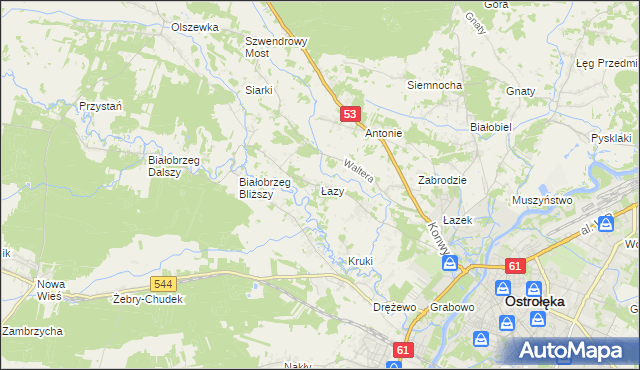 mapa Łazy gmina Olszewo-Borki, Łazy gmina Olszewo-Borki na mapie Targeo