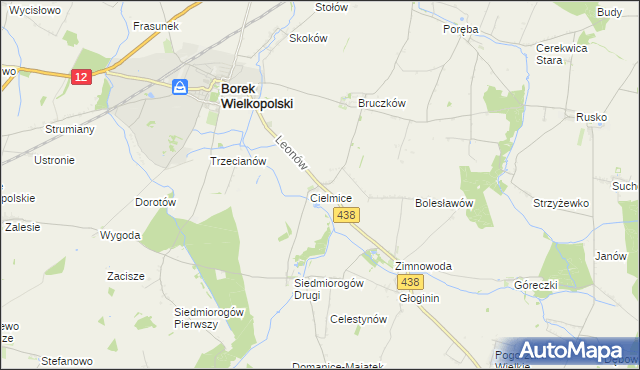 mapa Leonów gmina Borek Wielkopolski, Leonów gmina Borek Wielkopolski na mapie Targeo