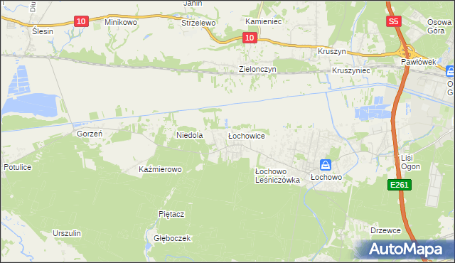 mapa Łochowice gmina Białe Błota, Łochowice gmina Białe Błota na mapie Targeo