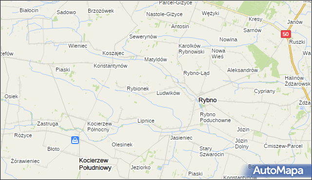 mapa Ludwików gmina Rybno, Ludwików gmina Rybno na mapie Targeo