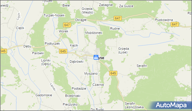 mapa Łyse powiat ostrołęcki, Łyse powiat ostrołęcki na mapie Targeo