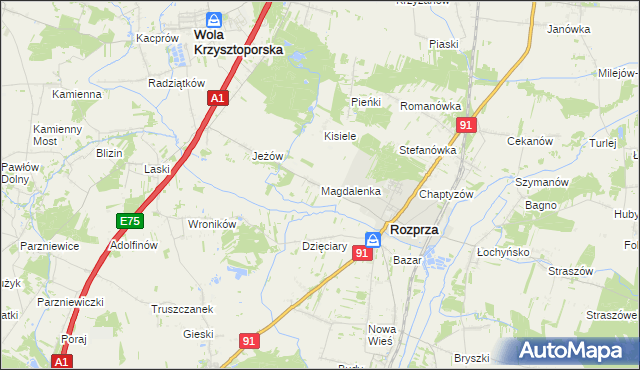 mapa Magdalenka gmina Rozprza, Magdalenka gmina Rozprza na mapie Targeo