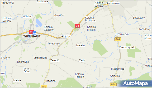 mapa Metelin gmina Hrubieszów, Metelin gmina Hrubieszów na mapie Targeo