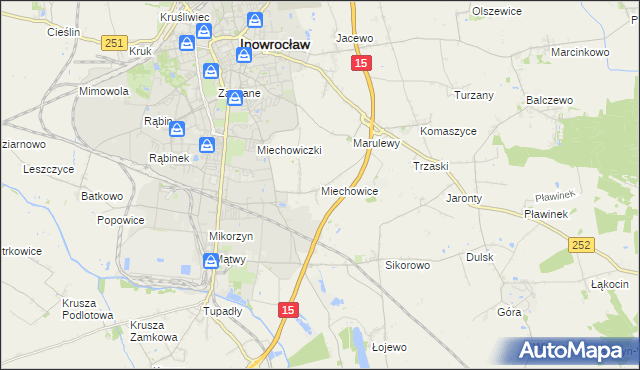 mapa Miechowice gmina Inowrocław, Miechowice gmina Inowrocław na mapie Targeo