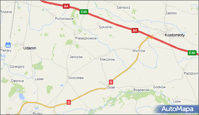 mapa Mieczków gmina Kostomłoty, Mieczków gmina Kostomłoty na mapie Targeo