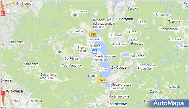 mapa Międzybrodzie Bialskie, Międzybrodzie Bialskie na mapie Targeo