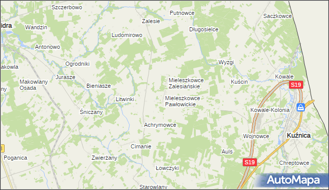 mapa Mieleszkowce Pawłowickie, Mieleszkowce Pawłowickie na mapie Targeo