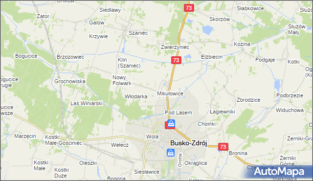 mapa Mikułowice gmina Busko-Zdrój, Mikułowice gmina Busko-Zdrój na mapie Targeo