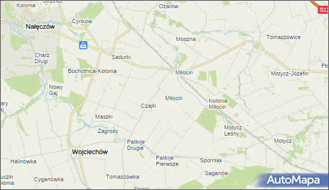 mapa Miłocin gmina Wojciechów, Miłocin gmina Wojciechów na mapie Targeo