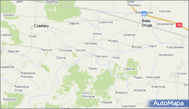 mapa Młynisko gmina Biała, Młynisko gmina Biała na mapie Targeo