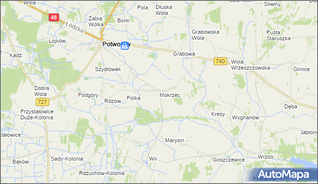 mapa Mokrzec gmina Potworów, Mokrzec gmina Potworów na mapie Targeo