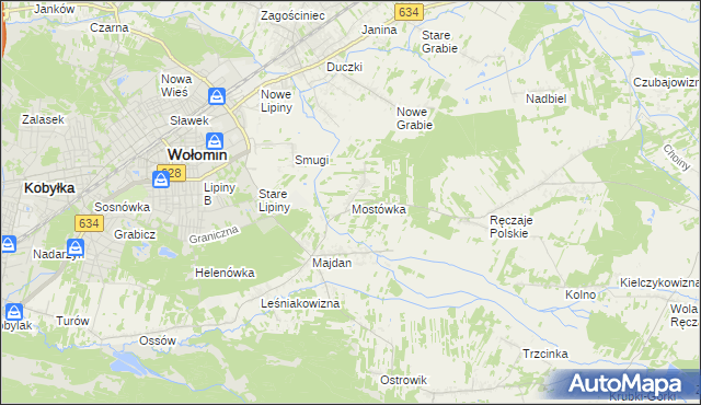 mapa Mostówka gmina Wołomin, Mostówka gmina Wołomin na mapie Targeo