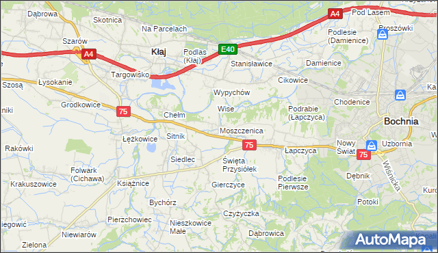 mapa Moszczenica gmina Bochnia, Moszczenica gmina Bochnia na mapie Targeo