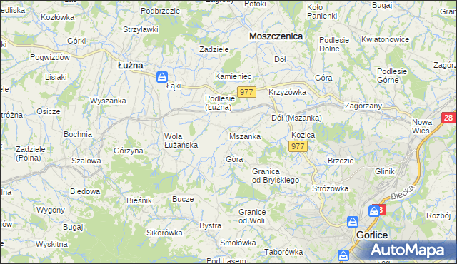 mapa Mszanka gmina Łużna, Mszanka gmina Łużna na mapie Targeo