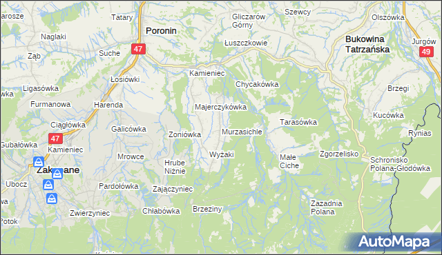 mapa Murzasichle, Murzasichle na mapie Targeo