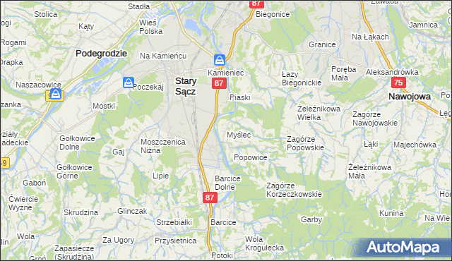 mapa Myślec, Myślec na mapie Targeo