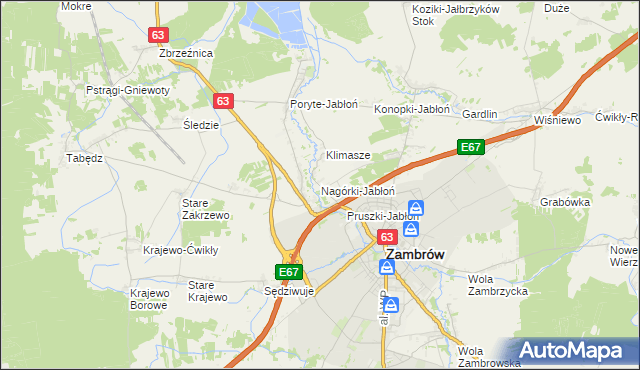 mapa Nagórki-Jabłoń, Nagórki-Jabłoń na mapie Targeo