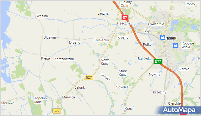 mapa Nowe Kusy, Nowe Kusy na mapie Targeo