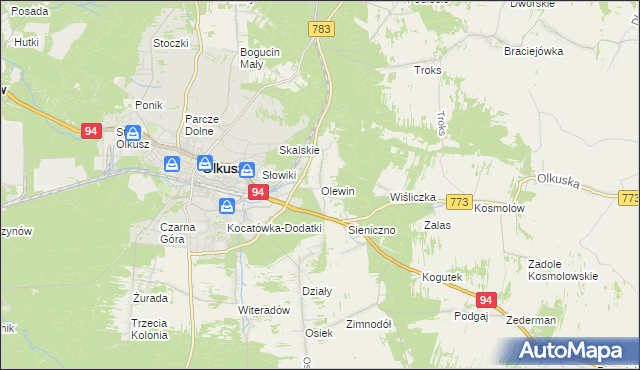 mapa Olewin gmina Olkusz, Olewin gmina Olkusz na mapie Targeo