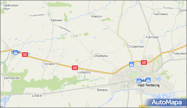 mapa Olszewka gmina Nakło nad Notecią, Olszewka gmina Nakło nad Notecią na mapie Targeo