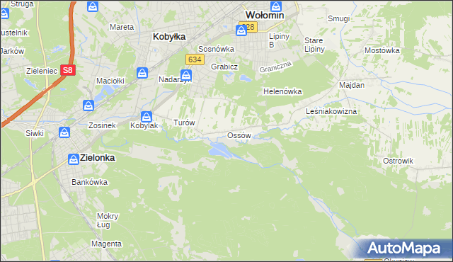 mapa Ossów, Ossów na mapie Targeo