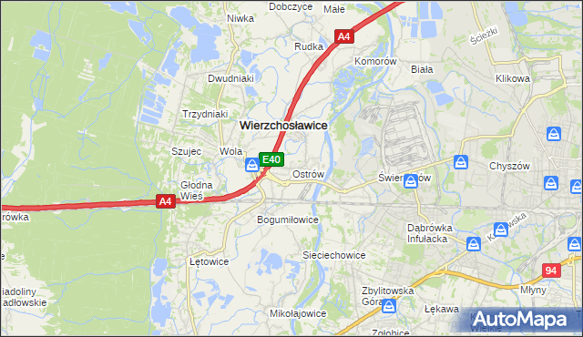 mapa Ostrów gmina Wierzchosławice, Ostrów gmina Wierzchosławice na mapie Targeo