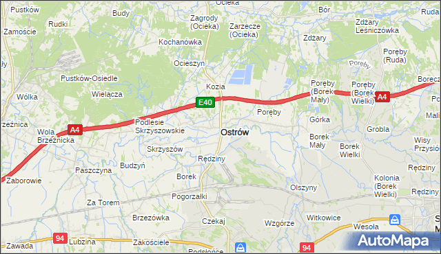 mapa Ostrów powiat ropczycko-sędziszowski, Ostrów powiat ropczycko-sędziszowski na mapie Targeo