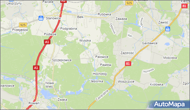 mapa Palowice, Palowice na mapie Targeo
