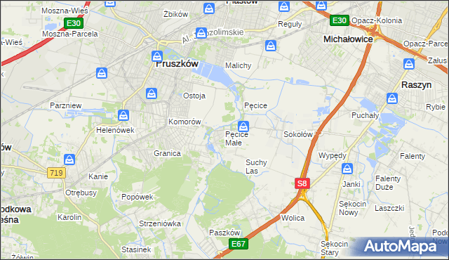 mapa Pęcice Małe, Pęcice Małe na mapie Targeo