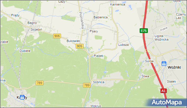 mapa Piasek gmina Woźniki, Piasek gmina Woźniki na mapie Targeo