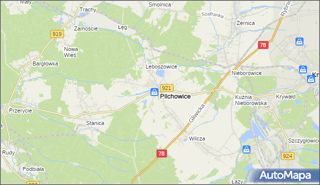 mapa Pilchowice powiat gliwicki, Pilchowice powiat gliwicki na mapie Targeo