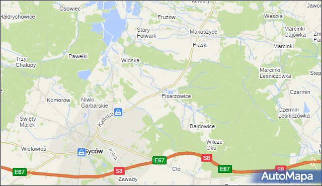 mapa Pisarzowice gmina Kobyla Góra, Pisarzowice gmina Kobyla Góra na mapie Targeo