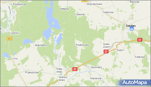 mapa Podborowo gmina Siedlec, Podborowo gmina Siedlec na mapie Targeo