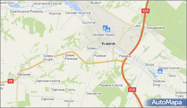 mapa Podlesie gmina Kraśnik, Podlesie gmina Kraśnik na mapie Targeo