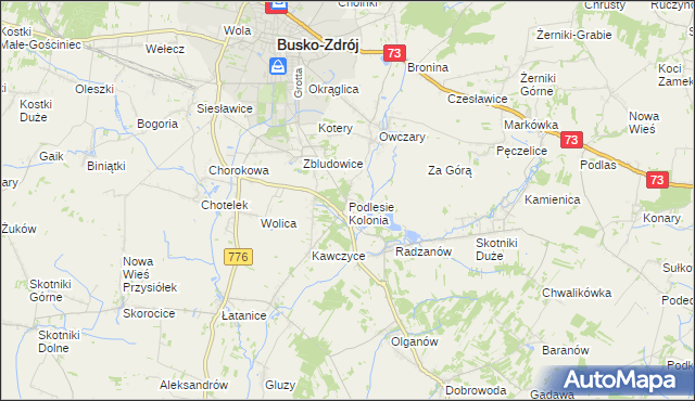 mapa Podlesie Kolonia gmina Busko-Zdrój, Podlesie Kolonia gmina Busko-Zdrój na mapie Targeo