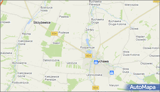 mapa Podzamcze gmina Bychawa, Podzamcze gmina Bychawa na mapie Targeo