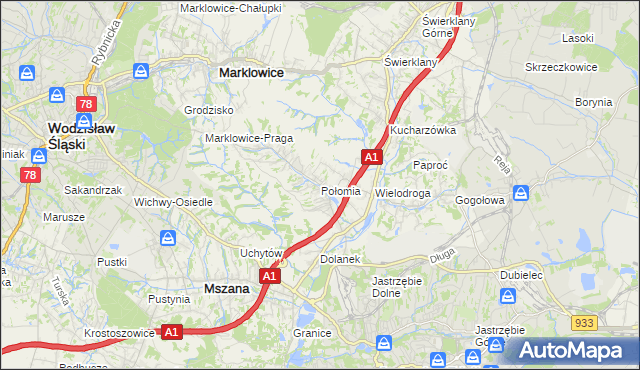 mapa Połomia gmina Mszana, Połomia gmina Mszana na mapie Targeo